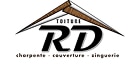 Logo Toiture RD avec un toit stylisé marron, les lettres RD en gras, et les mots charpente, couverture, zinguerie en dessous.